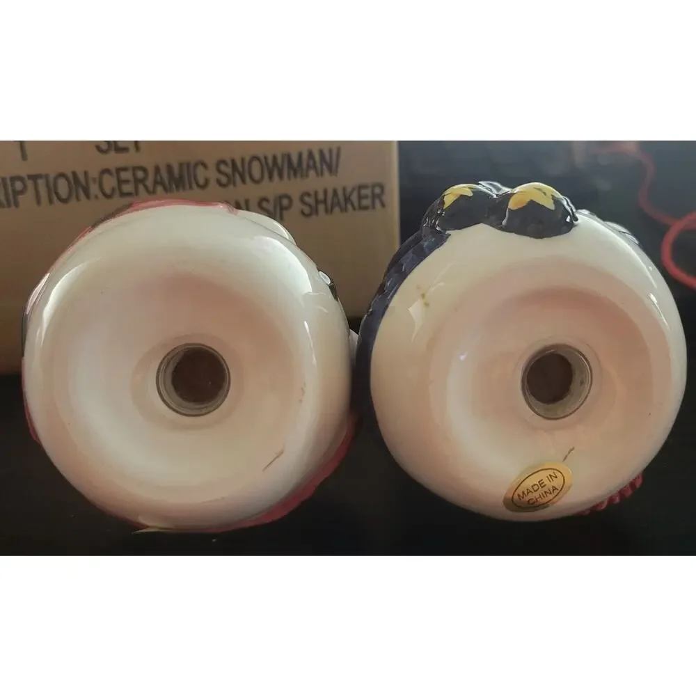 Vtg 2000s Mr. & Mrs. Snowman Salt & Pepper Shaker Set Christmas Ceramic W/Box